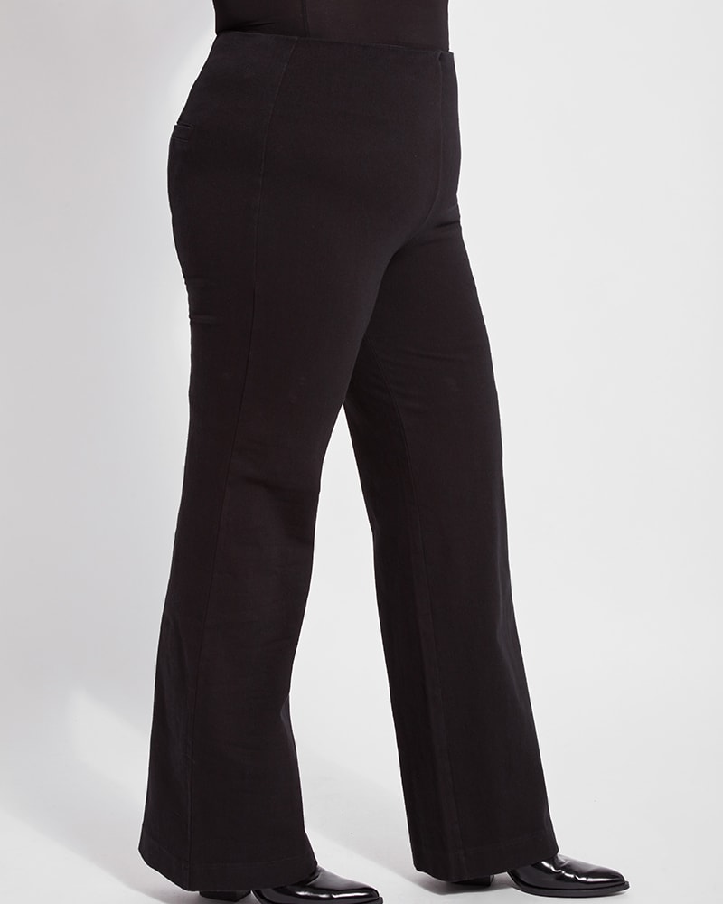 Front of a model wearing a size 1X Florence Denim Trousers in Black by Lysse New York. | dia_product_style_image_id:236243